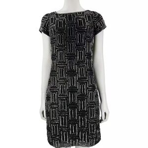 Aidan Mattox Black and White Patterned Mini Dress